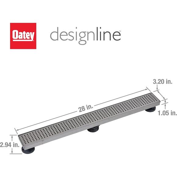 Designline 28 in. Stainless Steel Shower Linear Drain Square Grate - Picture 2 of 8